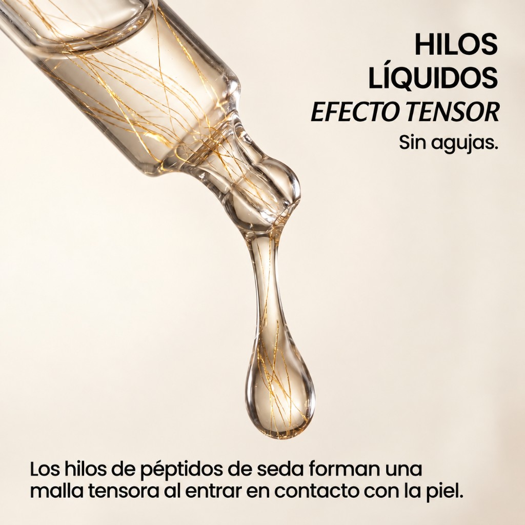 Hilos líquidos de péptidos de seda — efecto tensor sin agujas